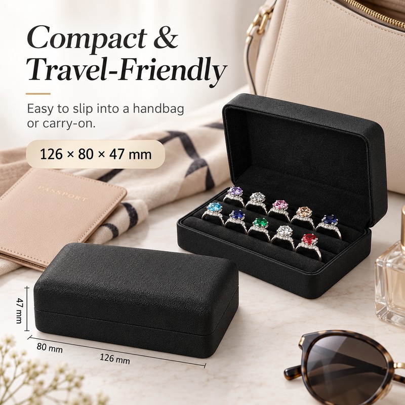 PU Leather Ring Jewelry Box – Multi-Ring Organizer with Velvet