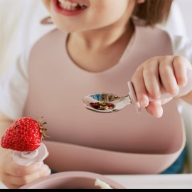 Spoon and Fork Set, Baby Food, Spoon, Eat Yourself, Baby Spoon Fork with Storage Bag, For 8 Months and Up (Pink)