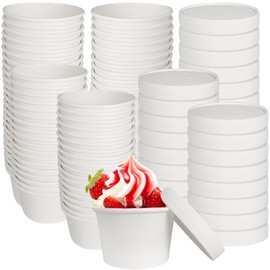 UEJYWUY 60 Pack 8 Oz Paper Soup Cups with Lids, Disposable Soup Bowls Bulk Paper Ice Cream Containers, White Paper Food Containers for Soups, Desserts, Snacks, Salads, Hot And Cold Foods