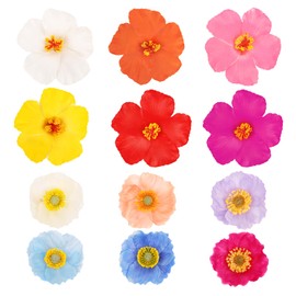 Wecoe 12pcs Mixed Style Colorful Tropical Flower Hair Clips Set - Hibiscus Hair Clips Hawaiian Luau Party Decor & Beach Accessories