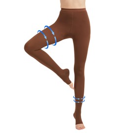 AMZAM® Medical Compression Pantyhose for Women Men, 20-30 mmHg Graduated Compression Tights, Opaque Toeless Compression Stockings Waist High Support Tights for Edema, Varicose Veins, DVT, Brown XXL