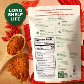 Gya Tea Co Goji Powder 1.1lb (17.64 Oz) - 100% USDA Organic Vegan Berries - Ideal for Healthy Smoothies, Tea, Baking - Antioxidant Rich Superfood for Wellness Support & Energy - Non GMO, Gluten Free