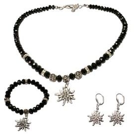 Alpenflüstern Costume Jewellery Set Pearl Costume Necklace, Bracelet & Earrings Rhinestone Edelweiss – Dirndl Necklace, Bracelet, Earrings in Traditional Colours SET024, Pearl