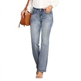 Foresi Bootcut Jeans for Women Mid Waisted Wide Leg Denim Pants Casual Curvy Stretch Flare Jeans Trendy Light Blue