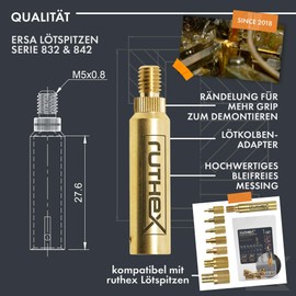 ruthex ruthex 2x L?tspitzen Adapter ERSA Serie 832, 842 & 102 - L?tkolbenspitze kompatibel mit ERSA L?tkolben i-Tool Pico, PTC 70 fr ruthex L?tspitzen zum Einsetzen von Gewindeeins?tzen im 3D-Druck