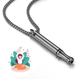 Breathing Necklace, Anxiety Necklace, Portable Stainless Steel Whistle Necklaces, Mindful Breathing Meditation Necklaces, Anxiety Gift for Women Men (Black)