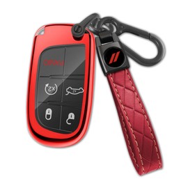 QZXIAOGU Compatible with Dodge Key Fob Cover with Keychain Soft TPU Protection Key Case for Dodge RAM Durango Challenger Key, Red, Medium
