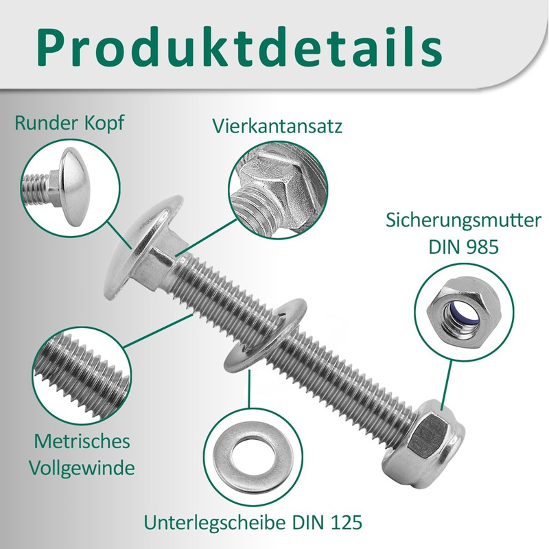 DSM - Carriage Bolts M8 x 30 mm DIN 603