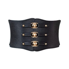Diyafas Women's Elastic Dress Belt Wide Belt Women Waist Belt Corset, black