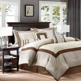 Madison Park 7 Pieces Comforter Set-Deluxe Hotel Collection Luxury Bedding - Taupe/Brown, King