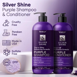 VANIDOX Sulfate Free Brass Toning Purple Shampoo and Conditioner Set for Grey and Silver Hair, Moisturizing & Color-Safe, Enhances Shine & Brightness, Made in USA (16 fl oz each)