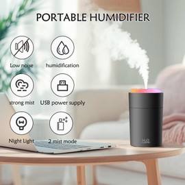 220ML Humidifiers For Bedroom, Portable Humidifier With LED Colorful Gradient Light,Cotton Stick And USB Data Cable. Humidifier Large Room For Travel, Office, Bedroom, Baby Room, Plants, Home(black)
