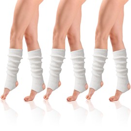 FUIPVGI 3 Pairs Leg Warmers Knitted Leg Warmers for Women Girls Fashion Legwarmers Knee Warmers Women, White