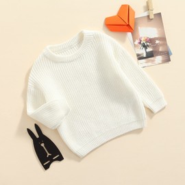 Afunbaby Baby Girl Boy Knit Sweater Blouse Pullover Sweatshirt Warm Crewneck Long Sleeve Tops for Infant Toddler (2-3T,A-White)
