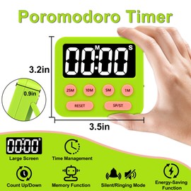 Pomodoro Timer for Kids, Productivity Timer with Loud Alarm, Digital Timers for Classroom, Suitable for ADHD Study Kitchen Work 1Pcs-Green