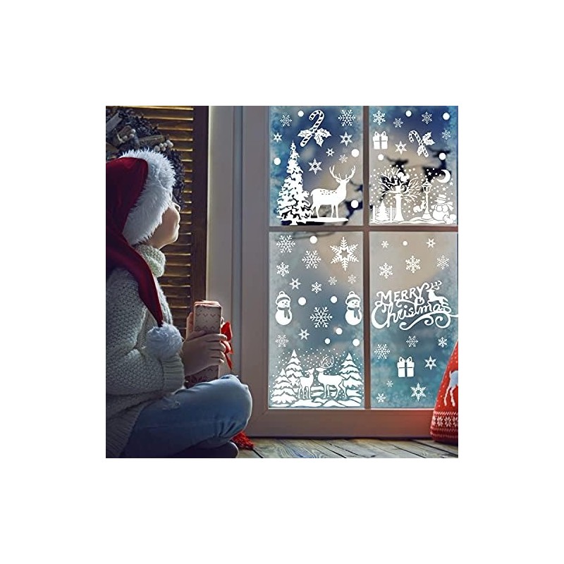 DERAYEE Decorative Stickers for Christmas Window Static Stickers White Pack