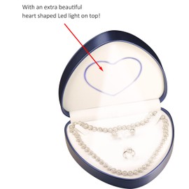 LED Blue Necklace Pendant Ring Box for Engagement, Wedding…Unique Designed Heart to Heart Idea PU Leather Heart Shaped Necklace Earrings Ring Sets Jewelry Gift Holder Box with Light for Men for Women