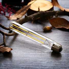 VCTC Lighting Dimmable 6W Tubular LED Bulbs, 3000K Warm White,Edison Style Filament Light Bulb, T10 Vintage Bulb 60 Watt Equivalent, E26 Medium Base 550LM,Clear Glass Cover, 7.3in(185mm),4-Pack