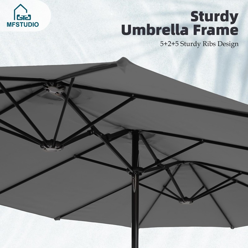 MFSTUDIO 15ft Double Sided Patio Umbrella with Base Included, Outdoor