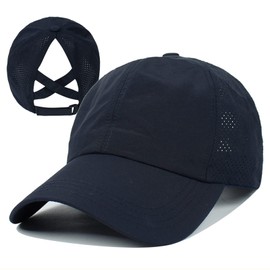 KFXFENQ Womens Criss Cross Ponytail Hat Quick Drying Baseball Cap Sun Hats UV Protection Sport Cap (Dark Blue)