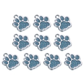 PATIKIL Animal Cat Dog Paw Print Charm, 10 Pcs Shine Powder Footprint Beads Enamel Alloy Claw Pendants Colorful for Necklace Keychain Bracelet DIY Jewelry, Lake Blue