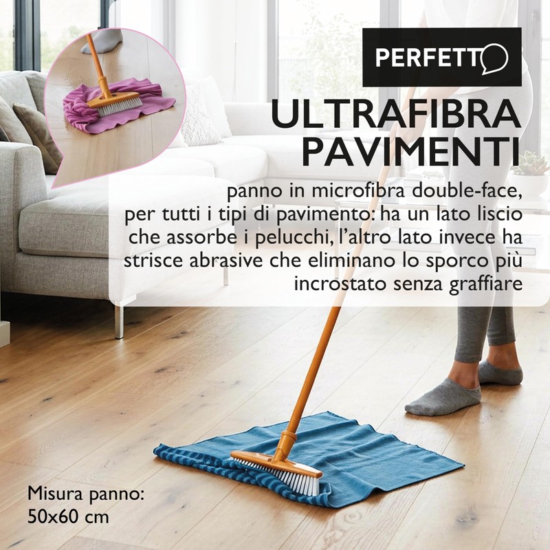 Perfetto Double-Face Microfiber Floor Cloth, Dimension- 50 X 60 cm,