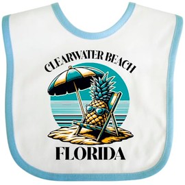 inktastic Clearwater Beach Florida Travel Baby Bib White and Blue 45461