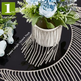 letsinstyle 1 Yard Sparkle Rhinestone Fringe Trims, Rhinestone Ribbon Tassel Chain, Diamond Crystal Tassel Fringe Trim for Sewing Crafts Wedding Party Clothing Accessories