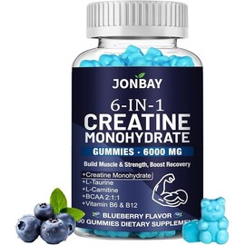 Creatine Gummies 6000mg, Creatine Monohydrate for Men & Women, Pre/Post Gym Workout Support for Muscle Strength, Performance, Recvovery with BCAAs, L-Theanine, L-Carnitine, Bluerry Flavor, 90Counts