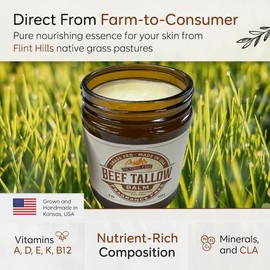 Beef Tallow Balm - 4 oz - Made in USA - Organic Grass Fed and Finished Tallow - Moisturizing Skin Care Lavender
