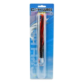 C&H Lures Alien Lure, Black/Foil Red Vinyl Skirt, Concave Head, Hologram Eye, 7.5 inches