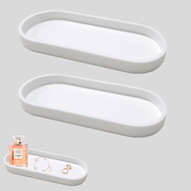XINSUO Set of 2 Bathroom Trays, Decorative Trays, Dressing Table Tray (White, Oval, 25 L x 11 W x 2 H cm)