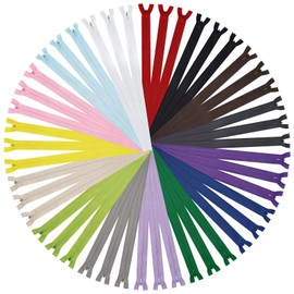 DOITEM 12 Inch Nylon Zippers 30cm Invisible Multicolor Nylon Coil Zipper Zips Zip for Sewing Crafts | Assorted 15 Colors | 45 Zippers/Pack (Multicolored, 30cm)