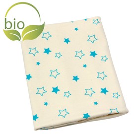 ByBoom® - BIO Baby blanket, snuggle blanket, new born blanket, summer blanket, 70x100cm, made from 100% ORGANIC COTTON, Color:Nature - Stars Aqua
