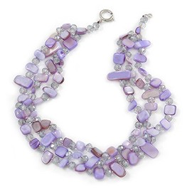 Avalaya 3 Row Pastel Purple Shell And Transparent Glass Bead Necklace - 43cm L