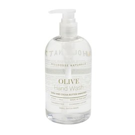Hillhouse Naturals 16oz Olive Hand Wash. With scents of Gorjum Balsam, Cedarwood, Rosemary, Patchouli and Olibanum. Made in the USA