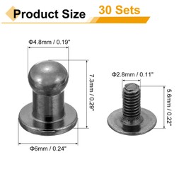 QUARKZMAN Pack of 30 5 mm Chicago Screws Round Head Button Leather Craft Rivets for DIY Leather Craft Decoration Handbag Shoes Belt Repair, Metallic Black
