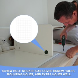GLOKUUCA Self-Adhesive Screw Hole Cover Sticker - 1 Sheet/140Pack Screw Covers Caps Fits for Cabinet Wall Desk- PVC Dustproof Sticker - (15-mm Dia, White)