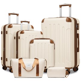 LARVENDER Luggage Sets 6 Piece Hard Shell Expandable Suitcase Set with Double Spinner Wheels TSA Lock (White Brown, 6 Piece Set)