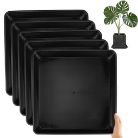 Bigwinyep 11 Inch Square Plant Saucer 5 Pack Plant Water Catcher Tray, Plastic Flower Pot Saucers for Indoors Outdoors, Drip Trays for Potted Plants, Black