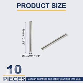 PATIKIL Slotted Spring Pin, 10 Pcs 1/4" x 2-3/4" (6.35mm x 70mm) 304 Stainless Steel Split Roll Pins Spring Dowel for Home Improvement Automotive Machine Repair, Silver