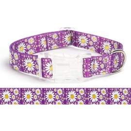 Pimaodog Girl Dog Collars with Daisy Patterns, Cute Pink Dog Collar for Female Dogs, Adjustable Soft Durable Pet Collars for Cat Puppy XS Small Medium Large Dogs (Purple, S (Neck 9"-14"))