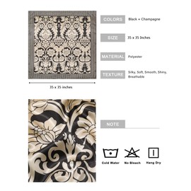 AWAYTR 35” Satin Head Scarf for Women Like Silk Scarf Hair Bandanas Women Large Square Neck Scarf Headscarf Head Wrap (Black + Champagne)