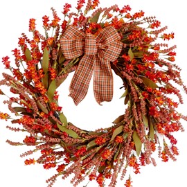 CIR OASES 18-inch spring wreath Orange Flower wreath Front door decoration wreath bow wheat wreath Indoor outdoor garden decoration wreath