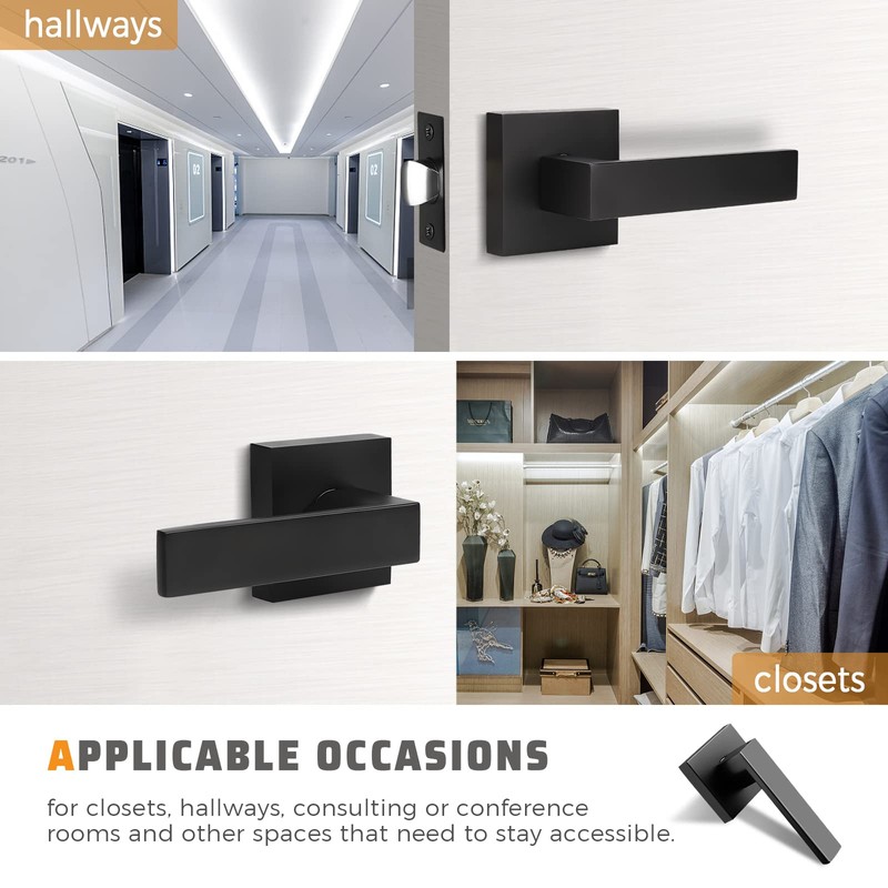 KNOBWELL 6 Pack Door Handles Matte Black Heavy Duty Interior