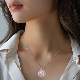 Franki Baker Statement Pink Cat's Eye Crystal Pendant Necklace 925 Sterling Silver Chain 50cm +5cm Extension. Pendant 2.5cm.