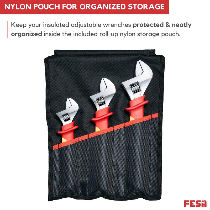 FESA Insulated Adjustable Wrench Set - 3-Piece 1000V Insulated Tool