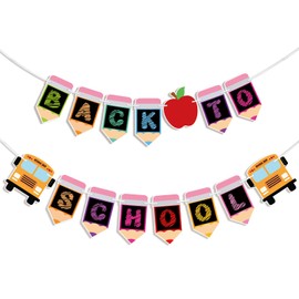 2 Strings First Day Back to School Banner Decor 10 Feet Colorful Pencil Welcome Back To School Party Banners Decorations Party Supplies Wall Decor for Classroom