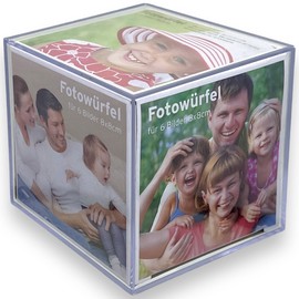 MIJOMA Transparent Acrylic Photo Cube - Stylish Decoration and Presentation of 6 Photos, 8 x 8 cm, Picture Frame for Weddings, Birthdays, Anniversaries