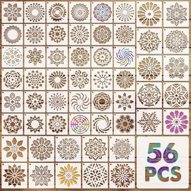 EAPIKON 56Pcs Mandala Stencils and Templates for Painting, Art Drawing Templates for Wood burning Card Making Scrapbook Wall Decor